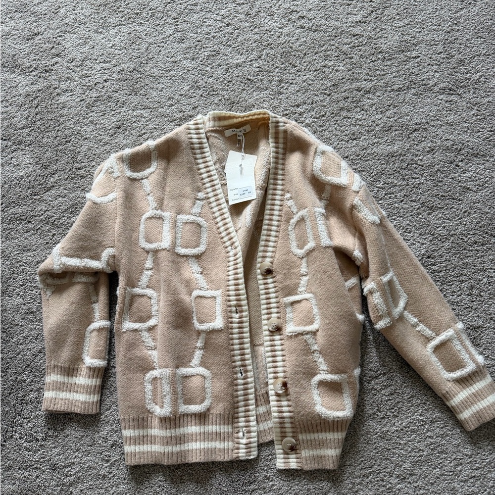 Miracle Cream and White Knit Cardigan
